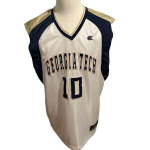 Georgia Tech #10 Basketball Jersey - White Gold and Navy - Men's Large
